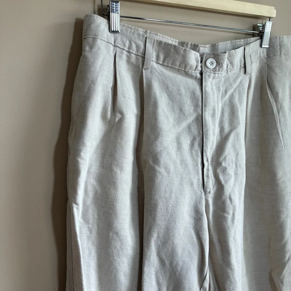 J.Crew Pleated Linen Blend Trousers 36 Natural Beige Mens Cuffed Pants